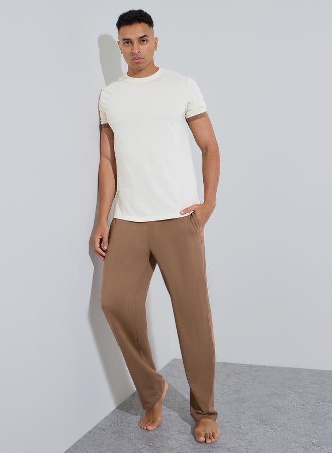 Styli Brown Short Sleeves T-Shirt and Pants Relaxed Fit Pyjama Set - Image 1
