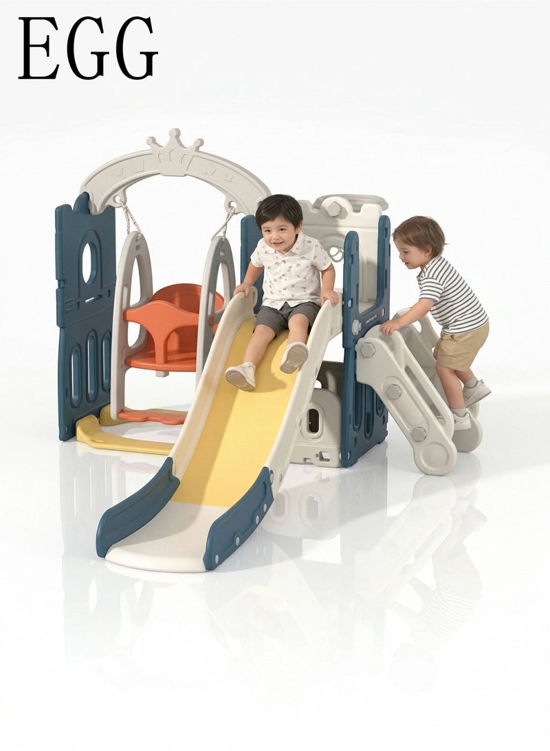 Egg 5-In-1 Kids Slide and Swing Set With Basketball Hoop and Storage, Indoor Outdoor Toddler Slide Set Climber Indoor Outdoor Playground, 138*155*114cm - Image 1