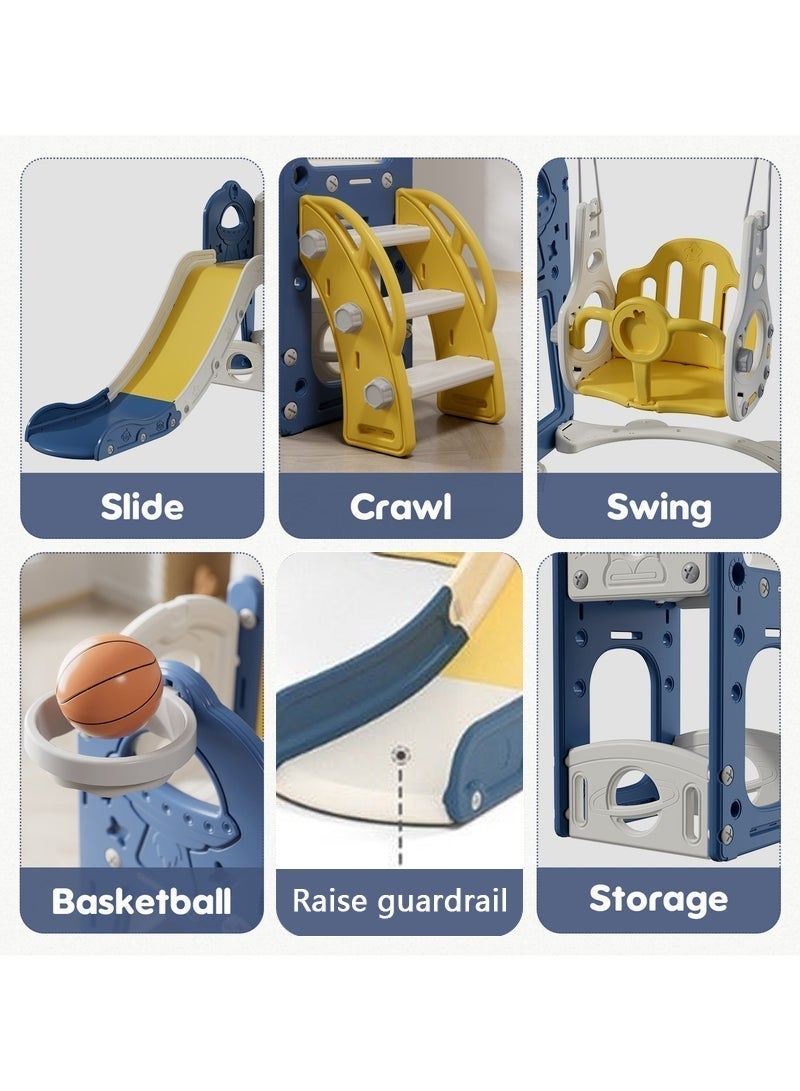 Egg 5-In-1 Kids Slide and Swing Set With Basketball Hoop and Storage, Indoor Outdoor Toddler Slide Set Climber Indoor Outdoor Playground, 138*155*114cm - Image 5