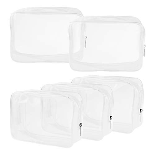 Wobe 5 Packs Clear Cosmetics Bag TSA Approved, Wobe PVC Zippered Toiletry Carry Pouch Portable Makeup Bag for Vacation Travel, Bathroom and Organizing Waterproof Makeup Vinyl Case (Large, White) - Image 1