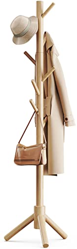 Pipishell Coat Rack Sturdy Wooden Coat Rack Stand, Adjustable Coat Tree, Free Standing Tree Hanger with 4 Sections & 8 Hooks, for Home/Bedroom/Office/Hallway/Entryway - Image 1