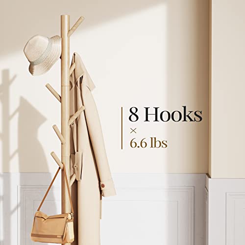 Pipishell Coat Rack Sturdy Wooden Coat Rack Stand, Adjustable Coat Tree, Free Standing Tree Hanger with 4 Sections & 8 Hooks, for Home/Bedroom/Office/Hallway/Entryway - Image 2