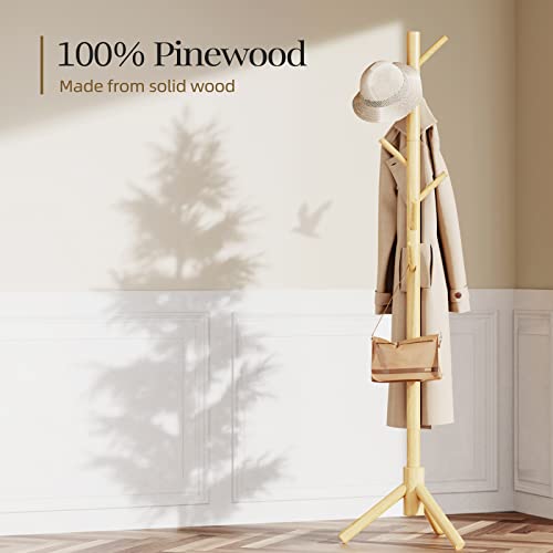 Pipishell Coat Rack Sturdy Wooden Coat Rack Stand, Adjustable Coat Tree, Free Standing Tree Hanger with 4 Sections & 8 Hooks, for Home/Bedroom/Office/Hallway/Entryway - Image 4