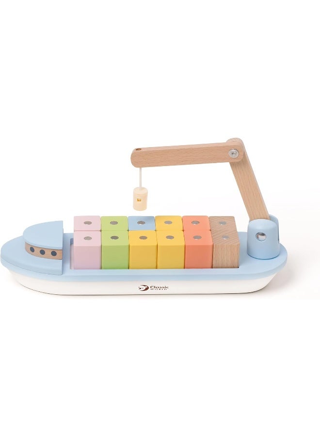 Classic World لعبة كلاسيك وورلد المغناطيسية سفينة الشحن 13 قطعة قارب خشبي للأطفال - Image 2