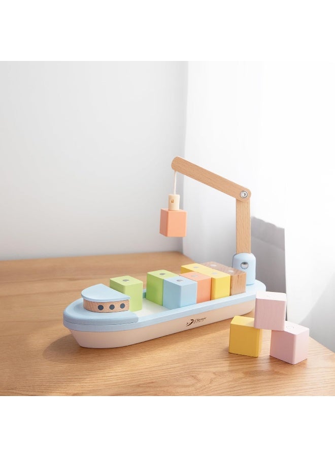 Classic World لعبة كلاسيك وورلد المغناطيسية سفينة الشحن 13 قطعة قارب خشبي للأطفال - Image 5