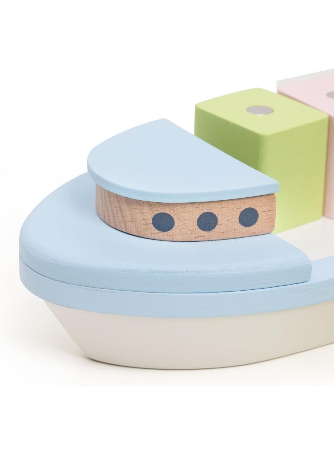 Classic World لعبة كلاسيك وورلد المغناطيسية سفينة الشحن 13 قطعة قارب خشبي للأطفال - Image 3