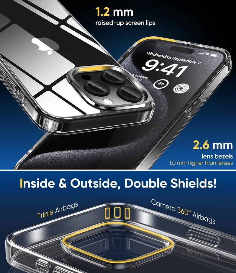 SUCGLES [2023 New] for iPhone 14 Pro Case, Crystal Ultra Clear Designed [Non-Yellowing] [Military Drop Protection] Shockproof Protective Slim Phone Case Bumper Thin Cover for (Apple iPhone 14pro, Clear) - Image 5