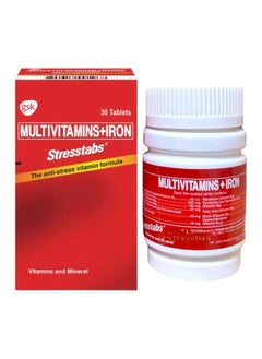 gsk Stresstabs Multivitamins + Iron Tablets, Anti-Stress Vitamin Formula Enriched with Essential Vitamins and Minerals, 30 Tablets.  - Image 1