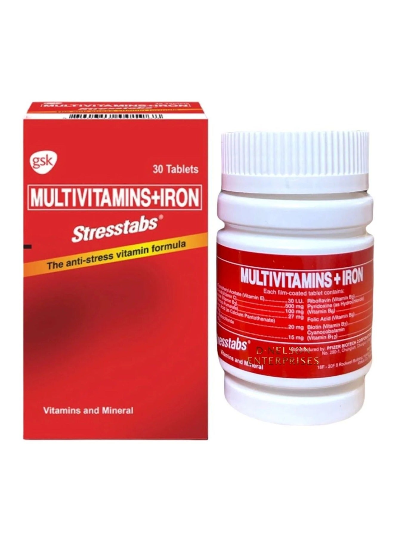 gsk Stresstabs Multivitamins + Iron Tablets, Anti-Stress Vitamin Formula Enriched with Essential Vitamins and Minerals, 30 Tablets. | Best Price Bahrain