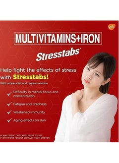 gsk Stresstabs Multivitamins + Iron Tablets, Anti-Stress Vitamin Formula Enriched with Essential Vitamins and Minerals, 30 Tablets.  - Image 2