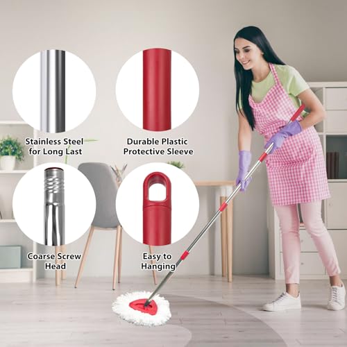 Nuorest Spin Mop Replacement Set for O-Ceda EasyWring 1-Tank System, Includes 2 Mop Head Replacement, 1 Spin Base, 1 Scrubber Head, 1 Mop Handle (30-58in Adjustable 4-Section Pole) - Image 4