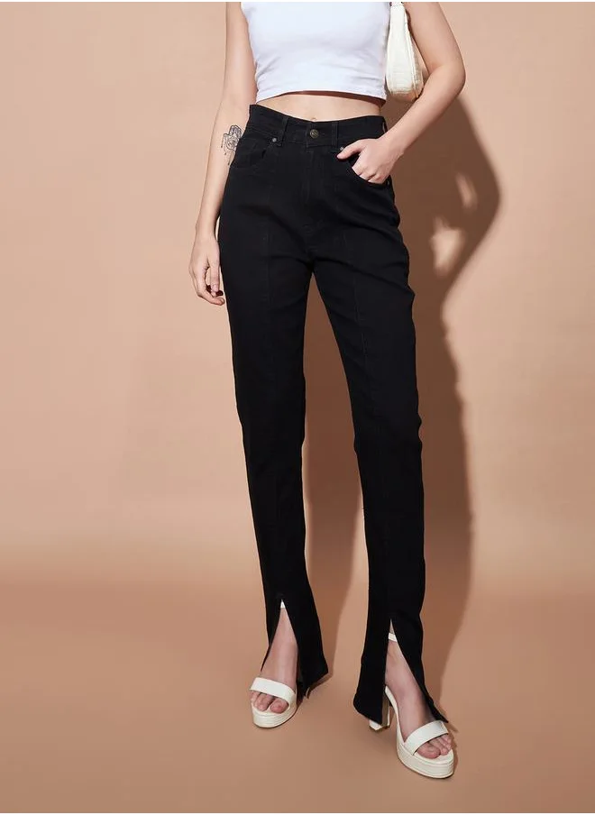 SASSAFRAS Mid Rise Skinny Fit Jeans with Front Split by Styli