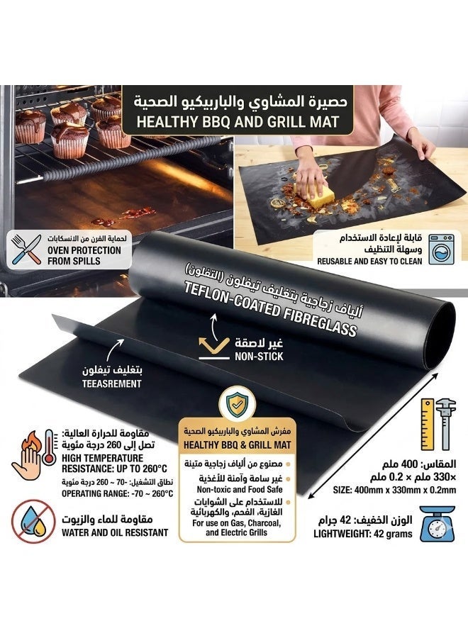 Heavy Duty Teflon BBQ Grill Mat - Non-Stick Fiber Reusable Barbecue Sheet - Heat Resistant up to 260°C - Waterproof & Oilproof Cooking Liner for Grill & Oven - Image 2