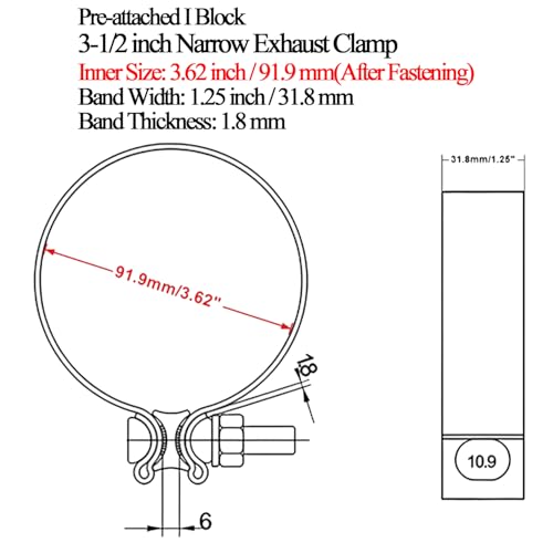 Elifecenter Universal ID 35 inch Exhaust Clamp Stainless Steel 312 inch Narrow Band Lap Joint Clamp - Image 3