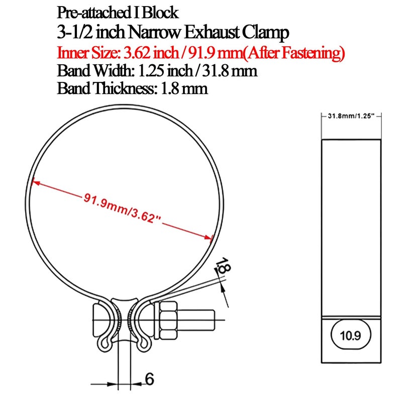 Elifecenter Universal ID 35 inch Exhaust Clamp Stainless Steel 312 inch Narrow Band Lap Joint Clamp - Image 4