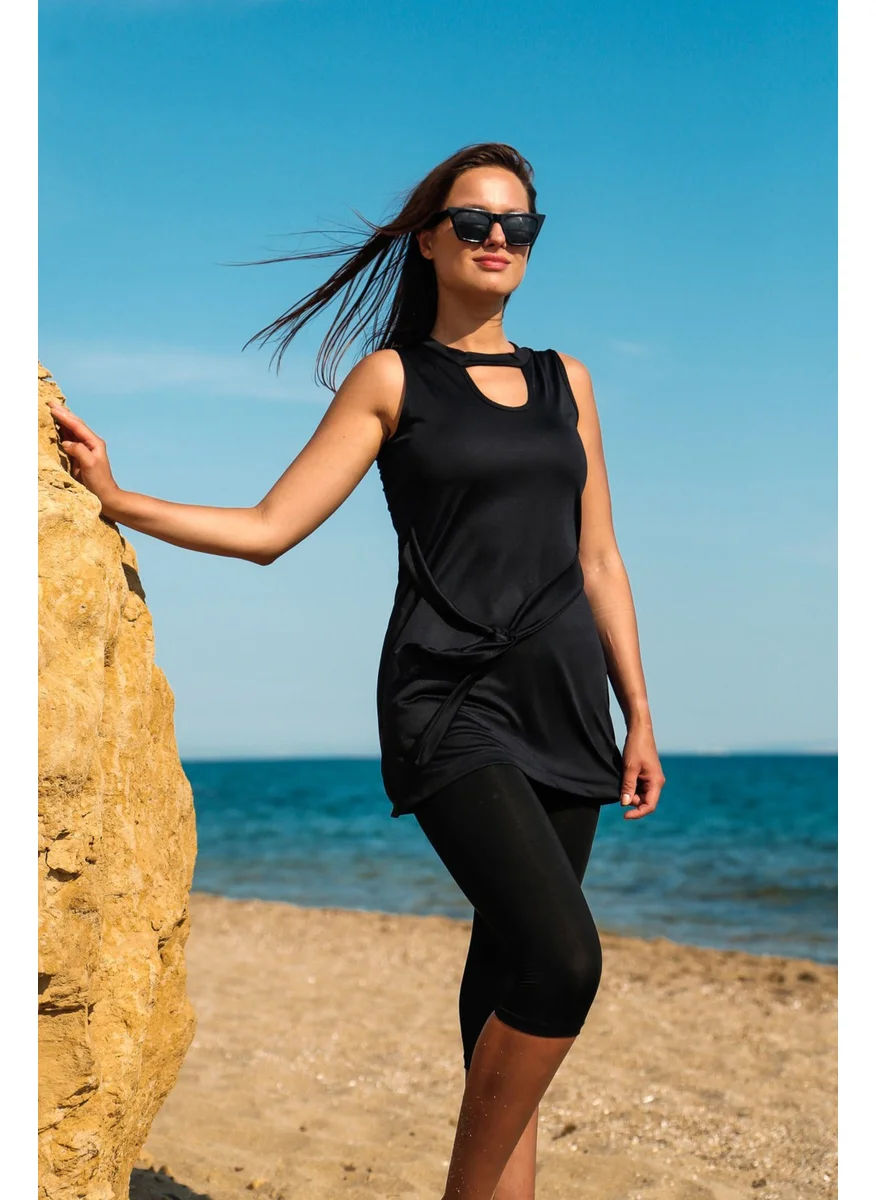 Marina Rivamera Black Women's Belted Detailed Design Semi Covered Swimsuit M2208