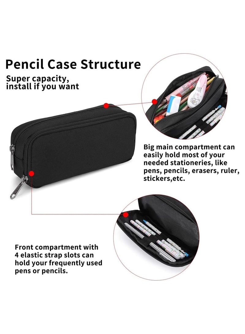 Pencil Case Large Capacity Pencil Pouch Aesthetic Pen Bag Office Stationery Organizer Simple Sturdy Multifunctional Pencil Bag for Men, Black - Image 4