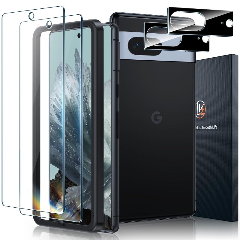 LK 2+2 Pack Screen Protector for Google Pixel 8, 2pcs Tempered Glass Screen Protector & 2pcs Camera Lens Protector for Pixel 8, HD Screen, Anti- Scratch, Easy Installation - Image 1