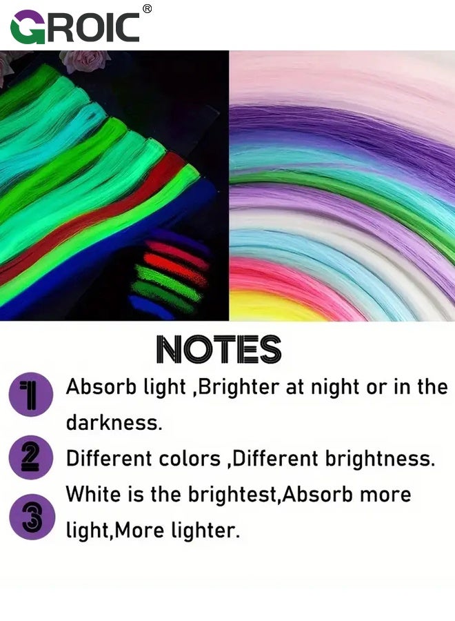 GROIC 18 Pcs Glow in Dark Clip in Hair Extensions,Luminous Clip-In Hair Extension Glow In The Dark Hair Extensions Colored Hairpieces,Neon Fake Hair Clips Fluorescence Hair Accessories,Party Costume Toys - Image 5