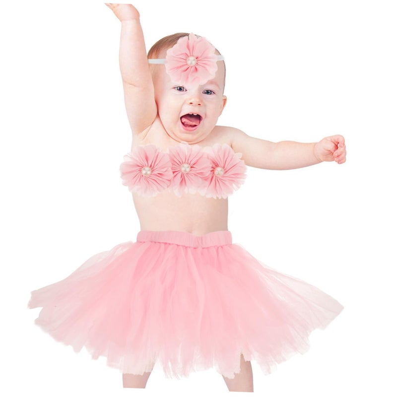 Newborn Girl Tutu Skirt Costume Set With Headband 3 Piece Photography Outfit - Image 5