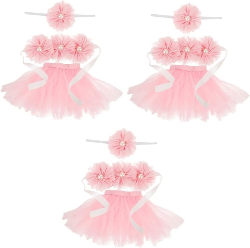 Newborn Girl Tutu Skirt Costume Set With Headband 3 Piece Photography Outfit - Image 1