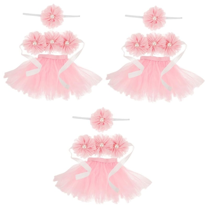 Newborn Girl Tutu Skirt Costume Set With Headband 3 Piece Photography Outfit - Image 2