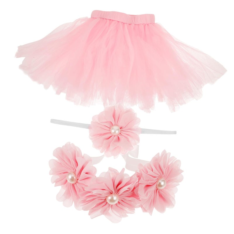 Newborn Girl Tutu Skirt Costume Set With Headband 3 Piece Photography Outfit - Image 3
