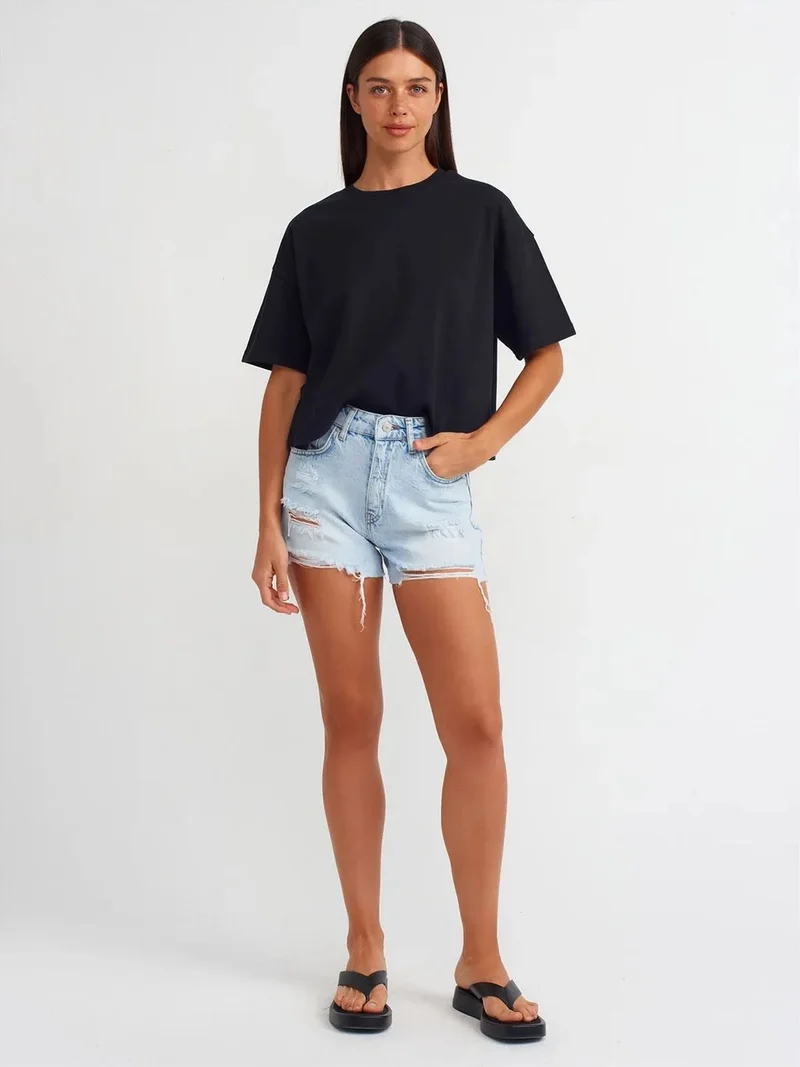 ديلفين DILVIN Women’s High-Waist Cotton Denim Shorts