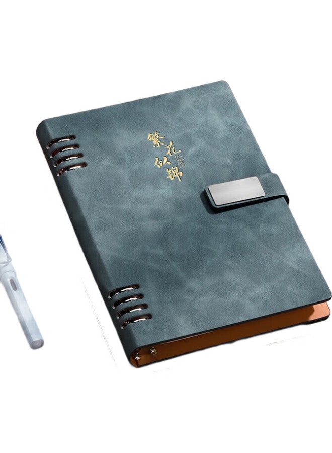 Ujia [Lowest Price Online] Ujia Loose-Leaf Notebook, Stationery, Business Office Notepad, Thick Removable Cover, Meeting Record Book, High-Quality Diary, Customizable, Blue - Image 2