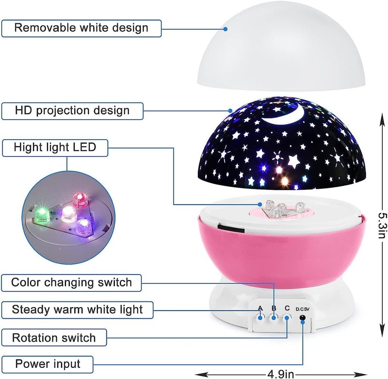 Derovan Galaxy Star Projector Night Light – 360° Rotating LED Stars (Red, Green, White), Cozy Night Light Mode & USB Powered – Ideal Sensory Gift for Kids Ages 1–10 - Image 2