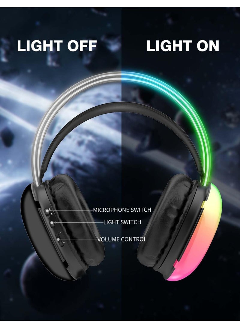 أونيكوما سماعة ألعاب مع ميكروفون – سماعات رأس سلكية بإضاءة RGB لأجهزة الكمبيوتر وPS4 وPS5 وXbox وMac واللاب توب – صوت محيطي ستيريو مع عصابة رأس قابلة للتعديل وتصميم خفيف (أسود) - Image 2