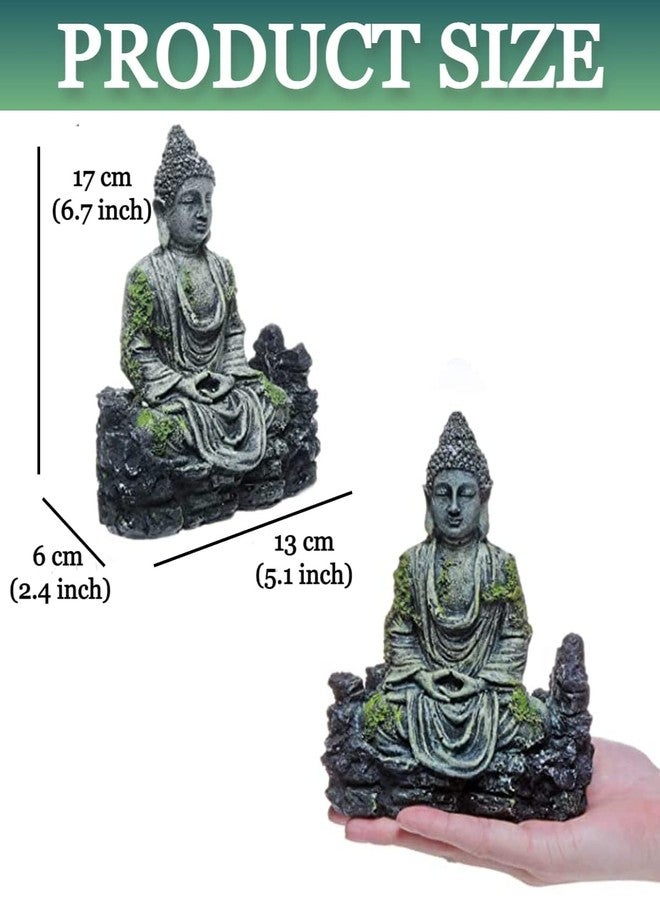 Mistletoe Handcrafted Antique Meditation Buddha Statue for Aquarium | Pond Fountains and Fish Tank Decor | Eco-Friendly Resin | Antique Positive Buddha Ornament (14L x 10W x 7H CM) - Image 2