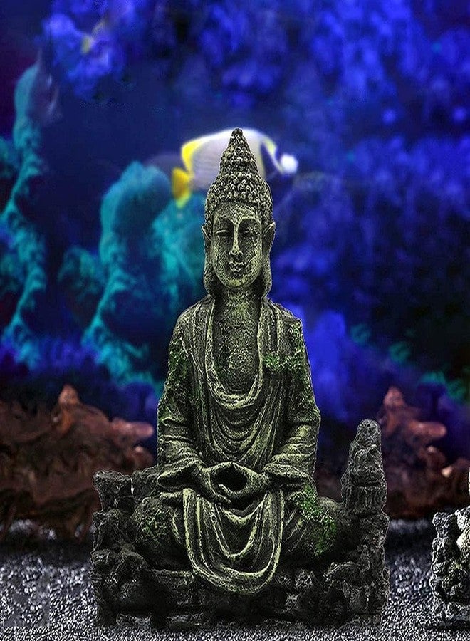 Mistletoe Handcrafted Antique Meditation Buddha Statue for Aquarium | Pond Fountains and Fish Tank Decor | Eco-Friendly Resin | Antique Positive Buddha Ornament (14L x 10W x 7H CM) - Image 1