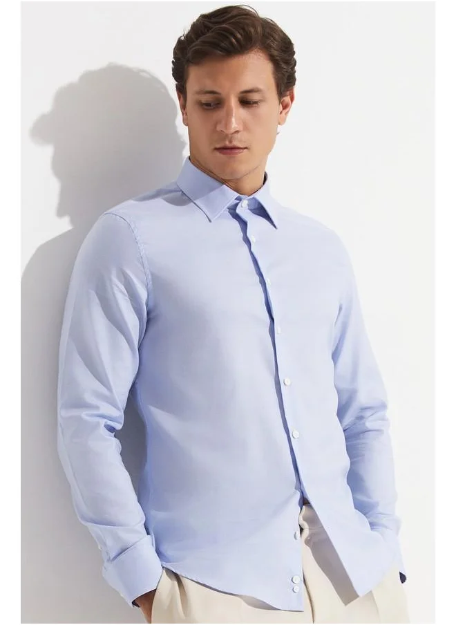 جون June Exclusive Men Slim Fit Long Sleeve Shirt  White - Light Blue