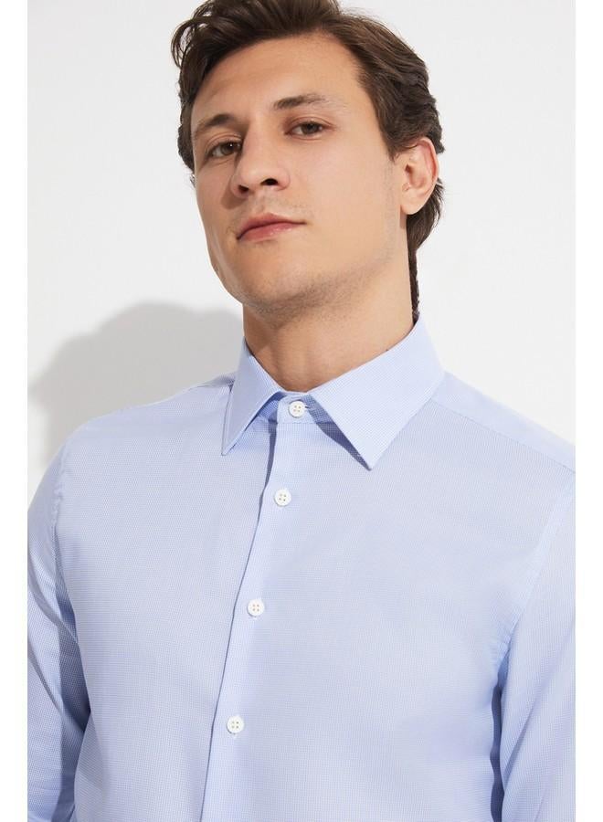 جون قميص رجالي بأكمام طويلة بقصة ضيقة - أبيض - أزرق فاتح - Image 4