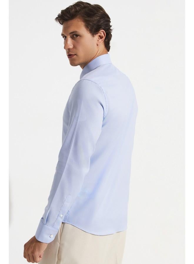 جون قميص رجالي بأكمام طويلة بقصة ضيقة - أبيض - أزرق فاتح - Image 5