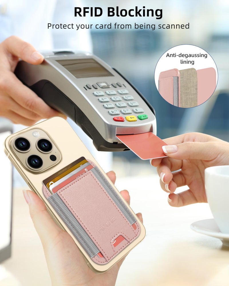 HiWe for MagSafe Wallet, Strongest Magnetic Wallet for iPhone 17/16/15/14/13/12 Series, 7 Cards Holder, Leather Minimalist Slim RFID, 1 Slot, Gold - Image 3