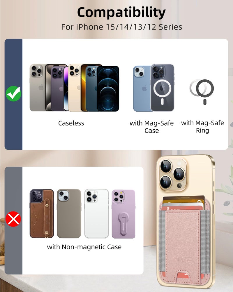 HiWe for MagSafe Wallet, Strongest Magnetic Wallet for iPhone 17/16/15/14/13/12 Series, 7 Cards Holder, Leather Minimalist Slim RFID, 1 Slot, Gold - Image 4