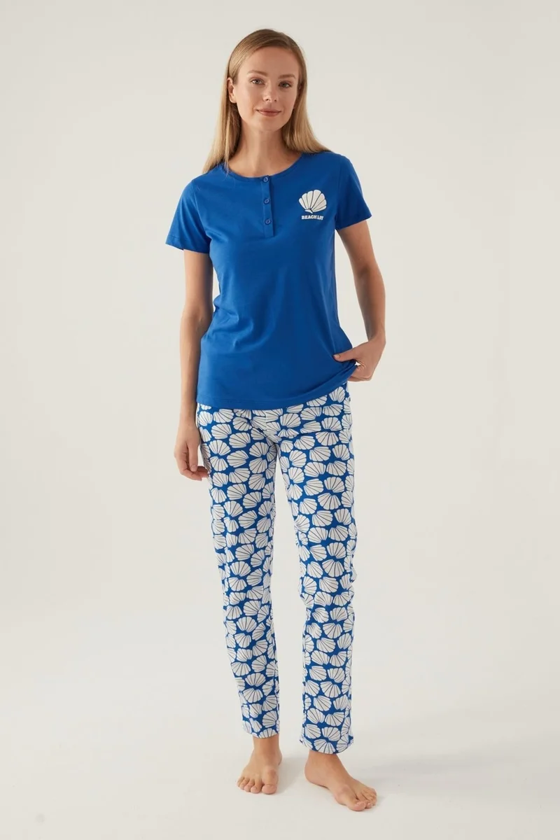 Arnetta Women's Button-down Collar Pocket Pajama Set, 100% Cotton Pajama Set
