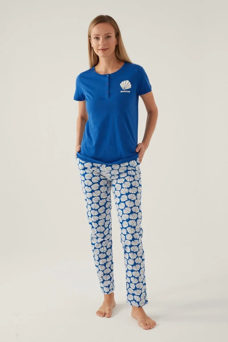 Arnetta Women's Button-down Collar Pocket Pajama Set, 100% Cotton Pajama Set