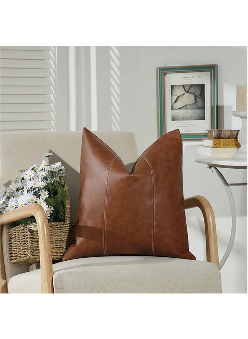 Aikanbo 45*45cm Brown Waterproof PU Imitation Leather Pillow Set（Includes Pillowcase and Pillow Core），Suitable for Outdoor Sofa Bed，hHand-Sewn Square Cushion Cover（Brown） - Image 3