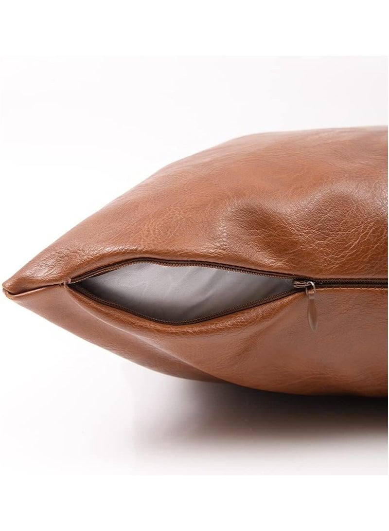 Aikanbo 45*45cm Brown Waterproof PU Imitation Leather Pillow Set（Includes Pillowcase and Pillow Core），Suitable for Outdoor Sofa Bed，hHand-Sewn Square Cushion Cover（Brown） - Image 4