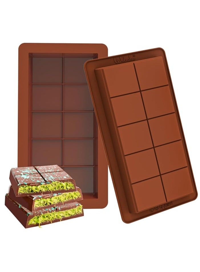 2 Pack Deep Chocolate Bar Molds , Deep Large and Thick Silicone Chocolate Bar Molds for Stuffed Bar, Big Chocolate Candy Bar Mold for Filling Knafeh Pistachio Chocolate Bar  - Image 1
