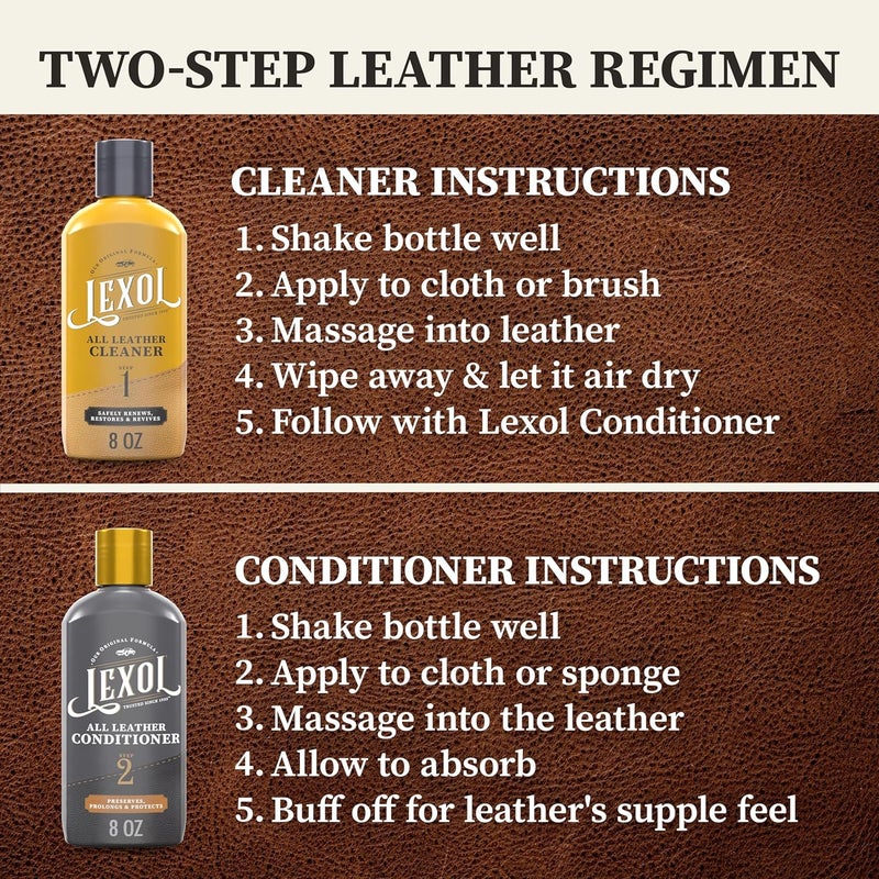 Lexol All Leather Cleaner and Conditioner Kit for Car Seats and Interiors, Couches and Furniture, Shoes and Boots, Baseball Gloves and Horse Saddles, Two 8 oz Bottles and Two Sponges Assorted color options - Image 3
