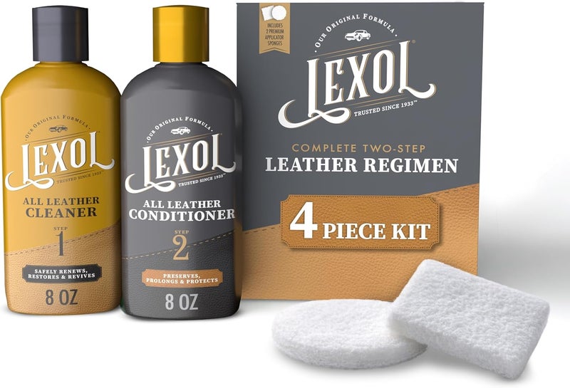 Lexol All Leather Cleaner and Conditioner Kit for Car Seats and Interiors, Couches and Furniture, Shoes and Boots, Baseball Gloves and Horse Saddles, Two 8 oz Bottles and Two Sponges Assorted color options - Image 1