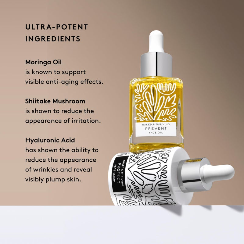 Naked + Thriving Naked & Thriving Limited Edition Day Set | Protect Antioxidant Day Serum (30 mL) + Prevent Anti-Aging Face Oil (35 mL) with Hyaluronic Acid, Moringa and Rosehip Oil | 65 mL/2.18 fl oz (Set of 2) - Image 5