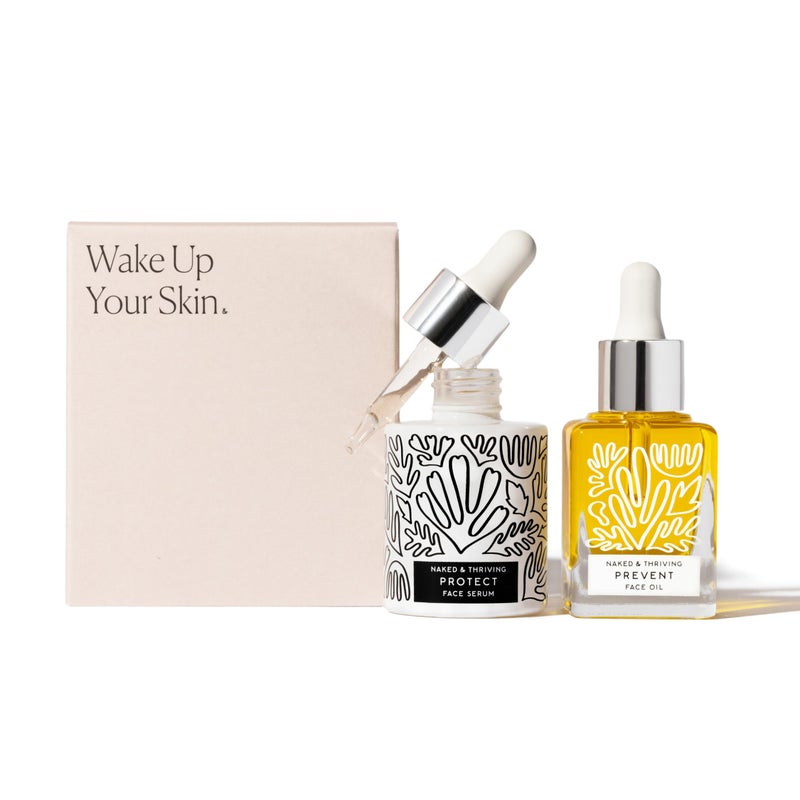 Naked + Thriving Naked & Thriving Limited Edition Day Set | Protect Antioxidant Day Serum (30 mL) + Prevent Anti-Aging Face Oil (35 mL) with Hyaluronic Acid, Moringa and Rosehip Oil | 65 mL/2.18 fl oz (Set of 2) - Image 1