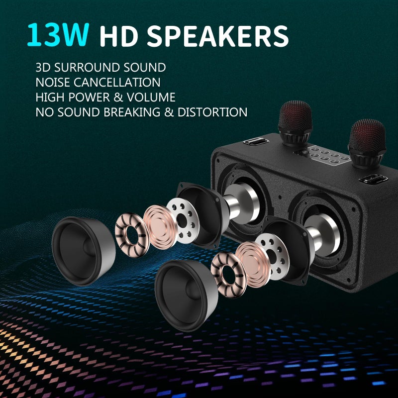 Fansbe Tech Portable Karaoke Machine 2 Microphones, Bluetooth Karaoke Machine For Adults Singing PA System With LED Lights Supports TF Card/USB Home Party Wedding Outdoor - Image 5