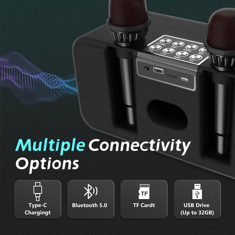Fansbe Tech Portable Karaoke Machine 2 Microphones, Bluetooth Karaoke Machine For Adults Singing PA System With LED Lights Supports TF Card/USB Home Party Wedding Outdoor - Image 3