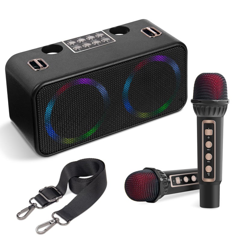 Fansbe Tech Portable Karaoke Machine 2 Microphones, Bluetooth Karaoke Machine For Adults Singing PA System With LED Lights Supports TF Card/USB Home Party Wedding Outdoor - Image 1